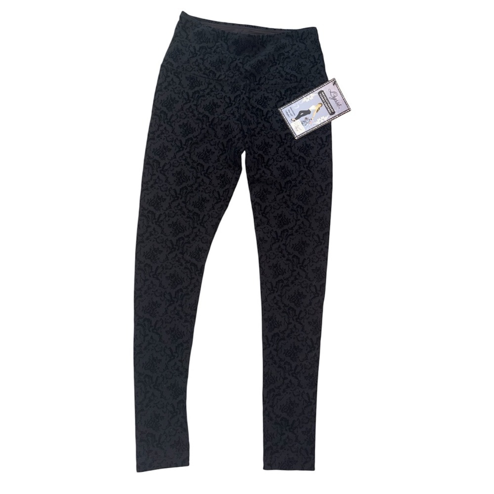 Lysse Flocked Brocade Tummy Control Leggings Black Womens Small